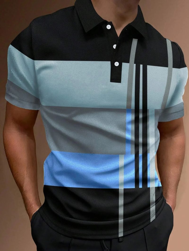 New Male Golf Stripe Polo Men's Casual Short-Sleeved Polo Shirt Solid Color Lapel Fashion Business Sports Breathable T-Shirt Top - Image 2