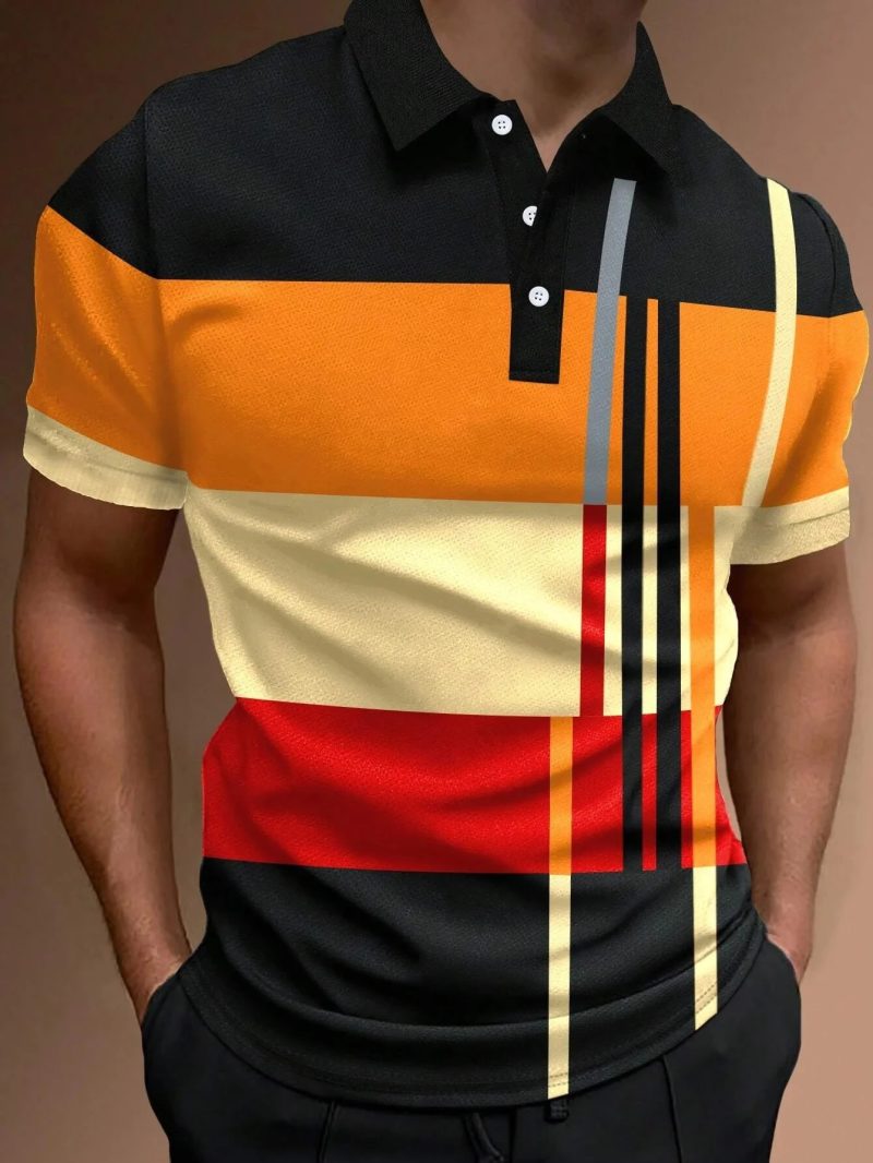 New Male Golf Stripe Polo Men's Casual Short-Sleeved Polo Shirt Solid Color Lapel Fashion Business Sports Breathable T-Shirt Top - Image 3