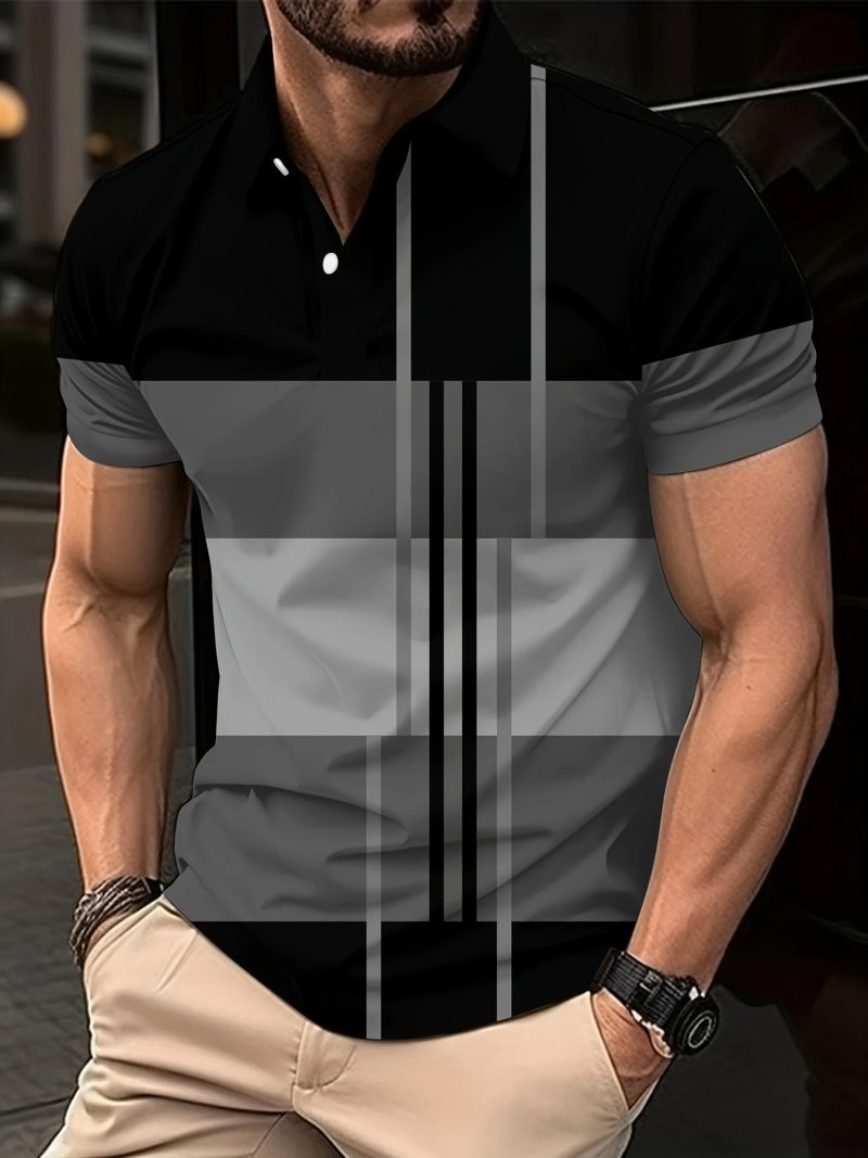 New Male Golf Stripe Polo Men's Casual Short-Sleeved Polo Shirt Solid Color Lapel Fashion Business Sports Breathable T-Shirt Top - Image 5