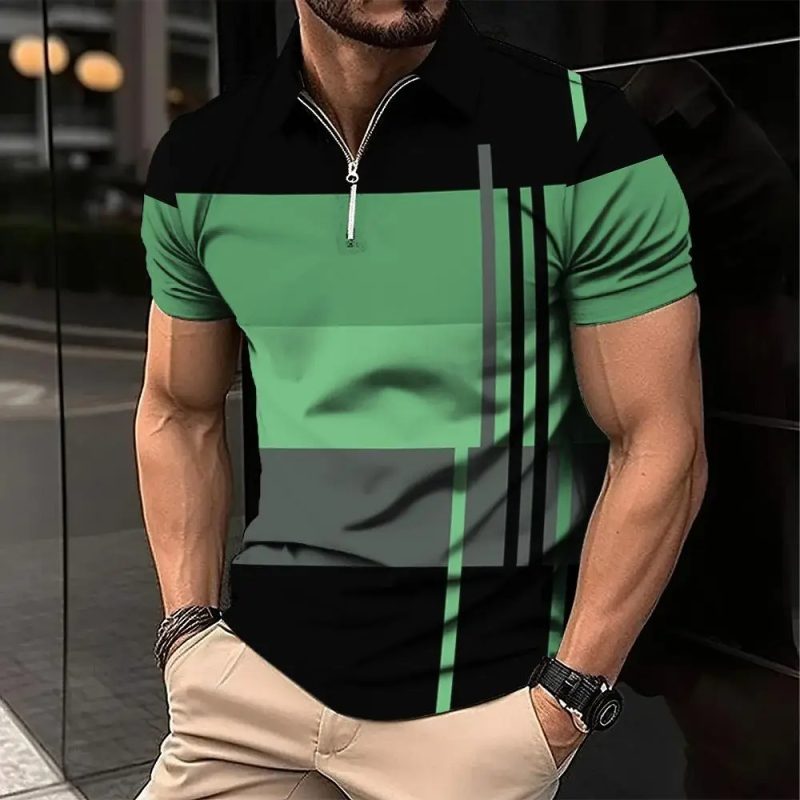 New Male Golf Stripe Polo Men's Casual Short-Sleeved Polo Shirt Solid Color Lapel Fashion Business Sports Breathable T-Shirt Top - Image 13