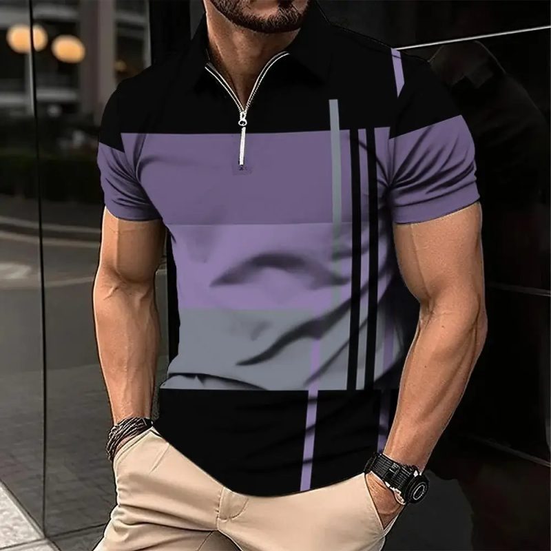 New Male Golf Stripe Polo Men's Casual Short-Sleeved Polo Shirt Solid Color Lapel Fashion Business Sports Breathable T-Shirt Top - Image 14