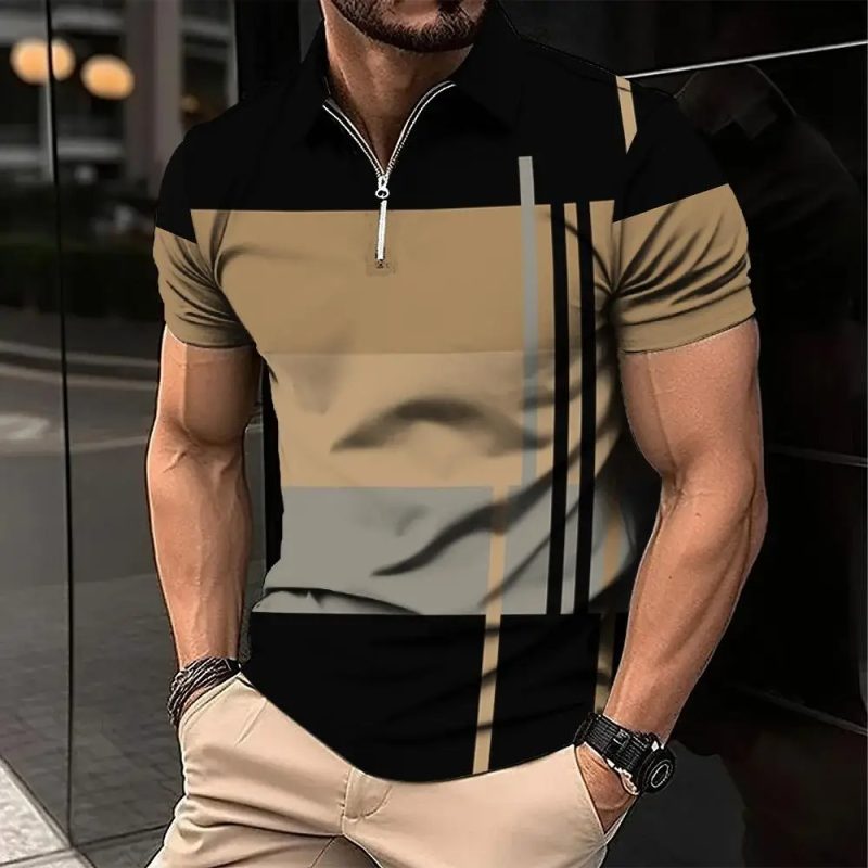 New Male Golf Stripe Polo Men's Casual Short-Sleeved Polo Shirt Solid Color Lapel Fashion Business Sports Breathable T-Shirt Top - Image 15