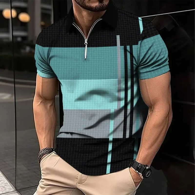 New Male Golf Stripe Polo Men's Casual Short-Sleeved Polo Shirt Solid Color Lapel Fashion Business Sports Breathable T-Shirt Top - Image 16