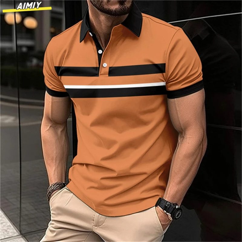 New Male Golf Stripe Polo Men's Casual Short-Sleeved Polo Shirt Solid Color Lapel Fashion Business Sports Breathable T-Shirt Top - Image 27