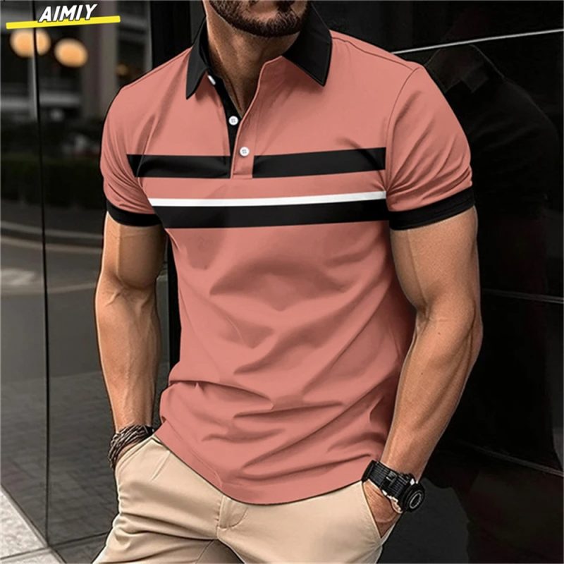 New Male Golf Stripe Polo Men's Casual Short-Sleeved Polo Shirt Solid Color Lapel Fashion Business Sports Breathable T-Shirt Top - Image 28