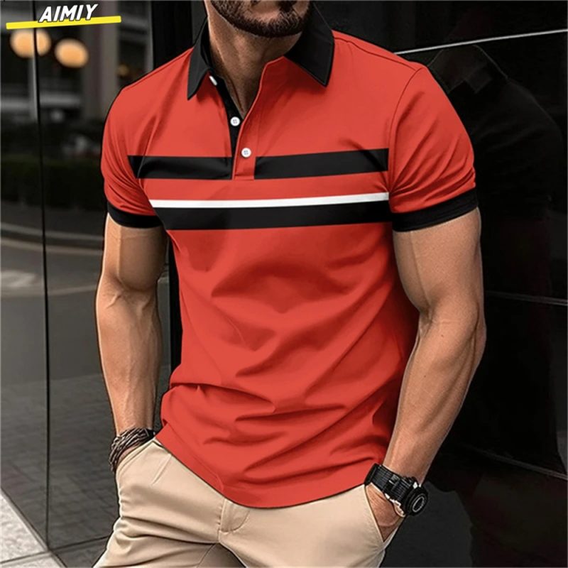 New Male Golf Stripe Polo Men's Casual Short-Sleeved Polo Shirt Solid Color Lapel Fashion Business Sports Breathable T-Shirt Top - Image 29