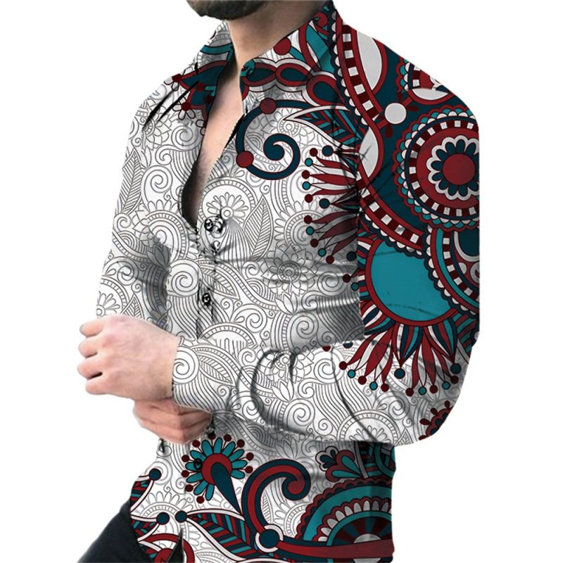 2024 Spring Men Shirts Fashion Vintage Street 3d Printed Shirt For Men Long-sleeved Floral Shirt Clothes Tops Lapel With Button