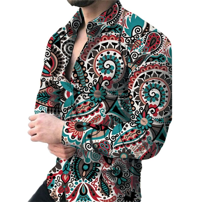2024 Spring Men Shirts Fashion Vintage Street 3d Printed Shirt For Men Long-sleeved Floral Shirt Clothes Tops Lapel With Button - Image 3