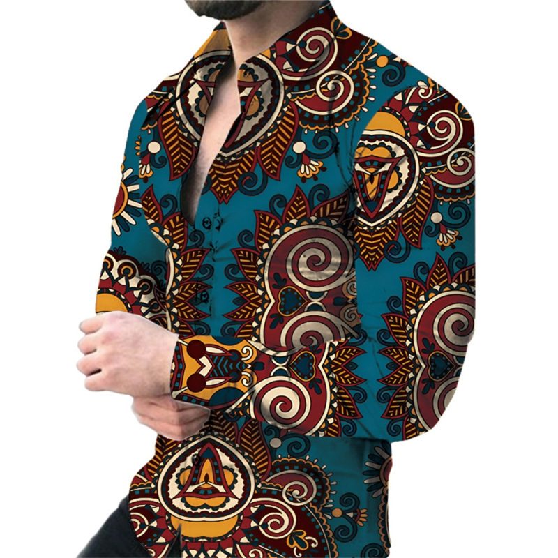 2024 Spring Men Shirts Fashion Vintage Street 3d Printed Shirt For Men Long-sleeved Floral Shirt Clothes Tops Lapel With Button - Image 4