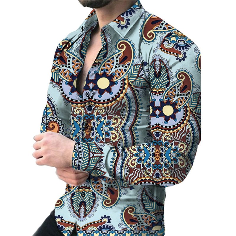 2024 Spring Men Shirts Fashion Vintage Street 3d Printed Shirt For Men Long-sleeved Floral Shirt Clothes Tops Lapel With Button - Image 5