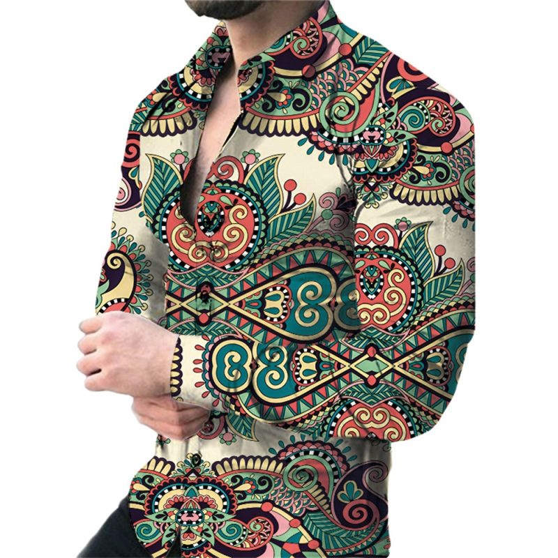 2024 Spring Men Shirts Fashion Vintage Street 3d Printed Shirt For Men Long-sleeved Floral Shirt Clothes Tops Lapel With Button - Image 9