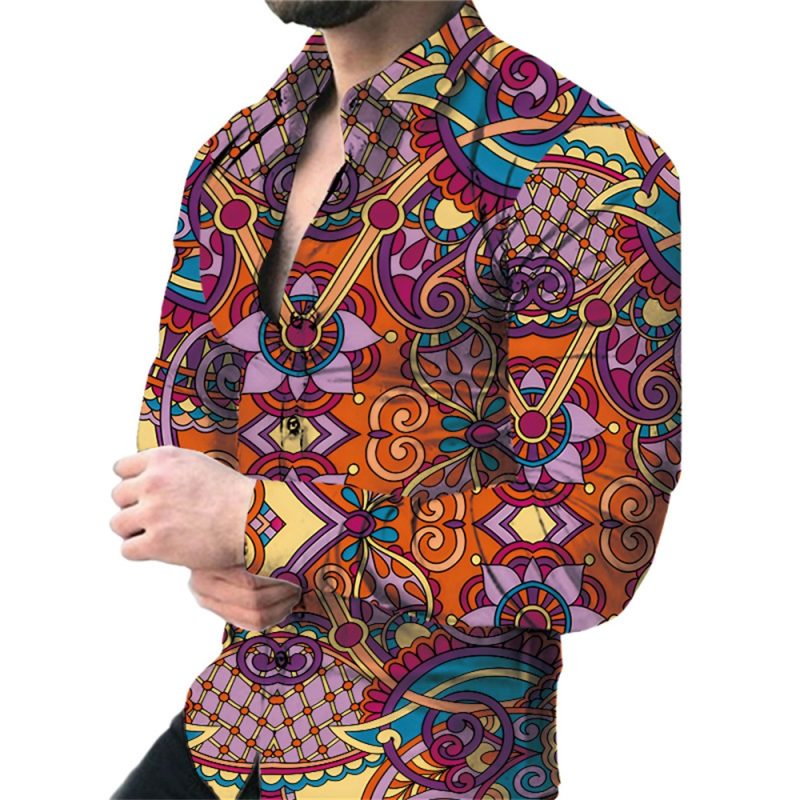 2024 Spring Men Shirts Fashion Vintage Street 3d Printed Shirt For Men Long-sleeved Floral Shirt Clothes Tops Lapel With Button - Image 10