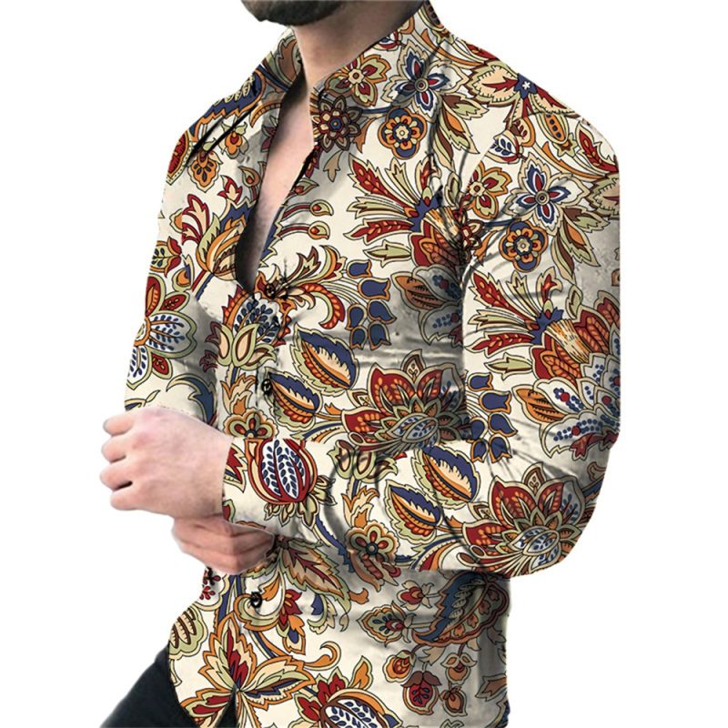 2024 Spring Men Shirts Fashion Vintage Street 3d Printed Shirt For Men Long-sleeved Floral Shirt Clothes Tops Lapel With Button - Image 13