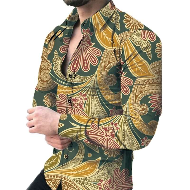 2024 Spring Men Shirts Fashion Vintage Street 3d Printed Shirt For Men Long-sleeved Floral Shirt Clothes Tops Lapel With Button - Image 14