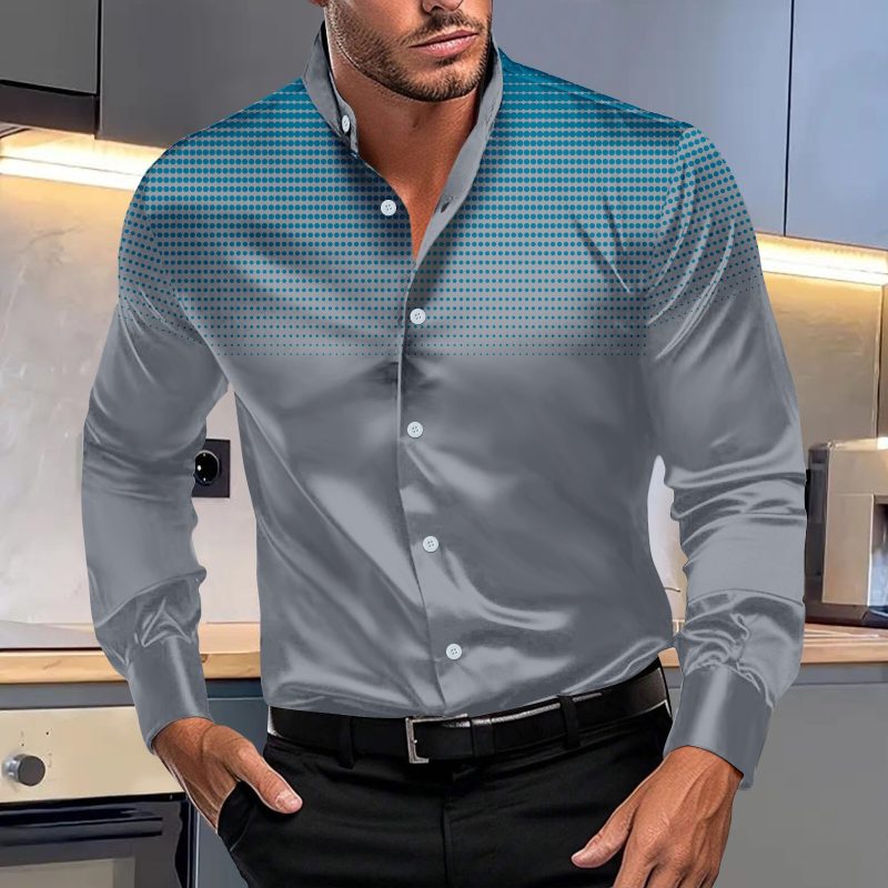 Slim spring and autumn new men's hot shirt, polka dot print daily casual stand collar long-sleeved shirt, Europe and the United - Image 2