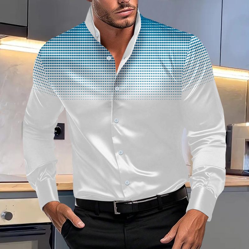 Slim spring and autumn new men's hot shirt, polka dot print daily casual stand collar long-sleeved shirt, Europe and the United - Image 3