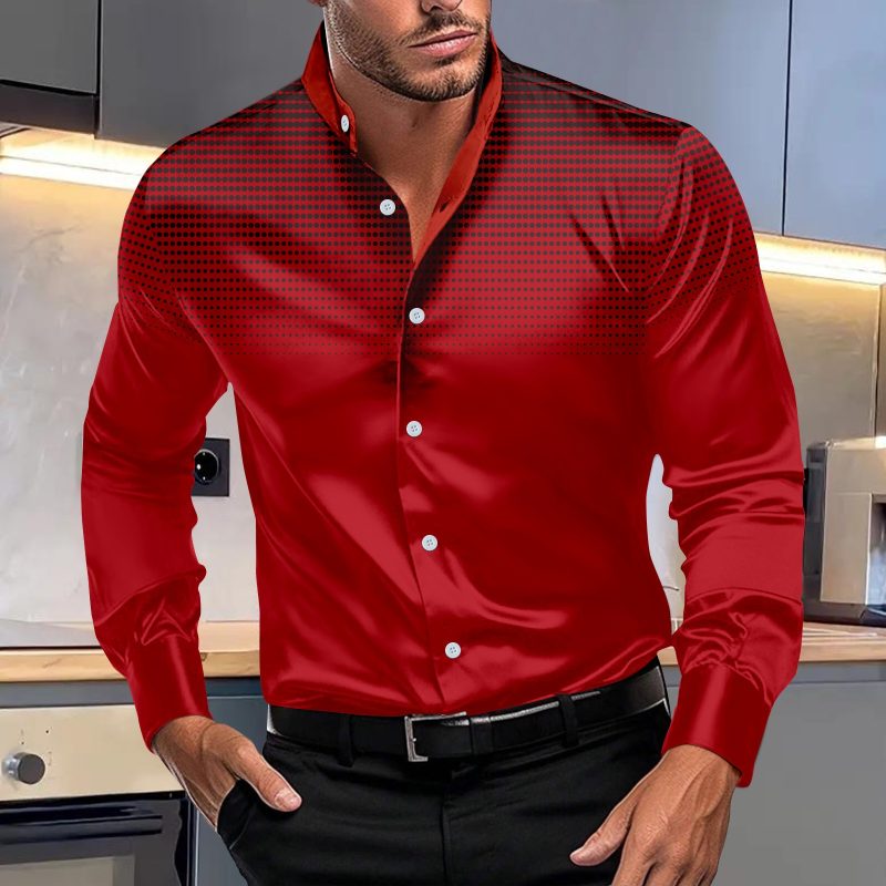 Slim spring and autumn new men's hot shirt, polka dot print daily casual stand collar long-sleeved shirt, Europe and the United - Image 4