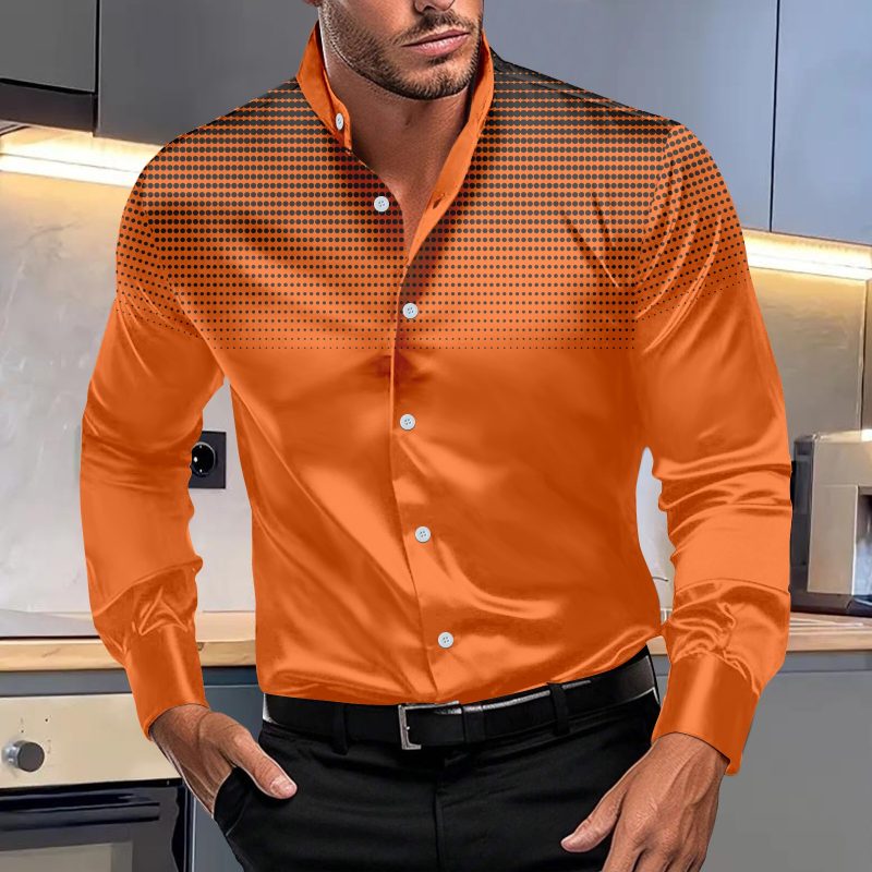 Slim spring and autumn new men's hot shirt, polka dot print daily casual stand collar long-sleeved shirt, Europe and the United - Image 5
