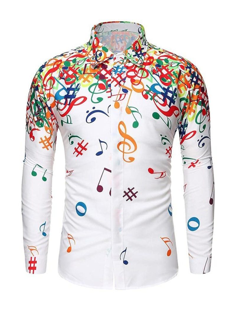 Men's Button Up Shirt Music Notes Collar 3D Print Daily Vacation Long Sleeve Print Clothing Apparel Hawaiian Casual Beach - Image 2