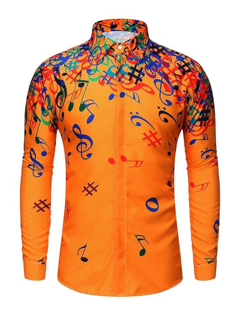 Men's Button Up Shirt Music Notes Collar 3D Print Daily Vacation Long Sleeve Print Clothing Apparel Hawaiian Casual Beach - Image 3