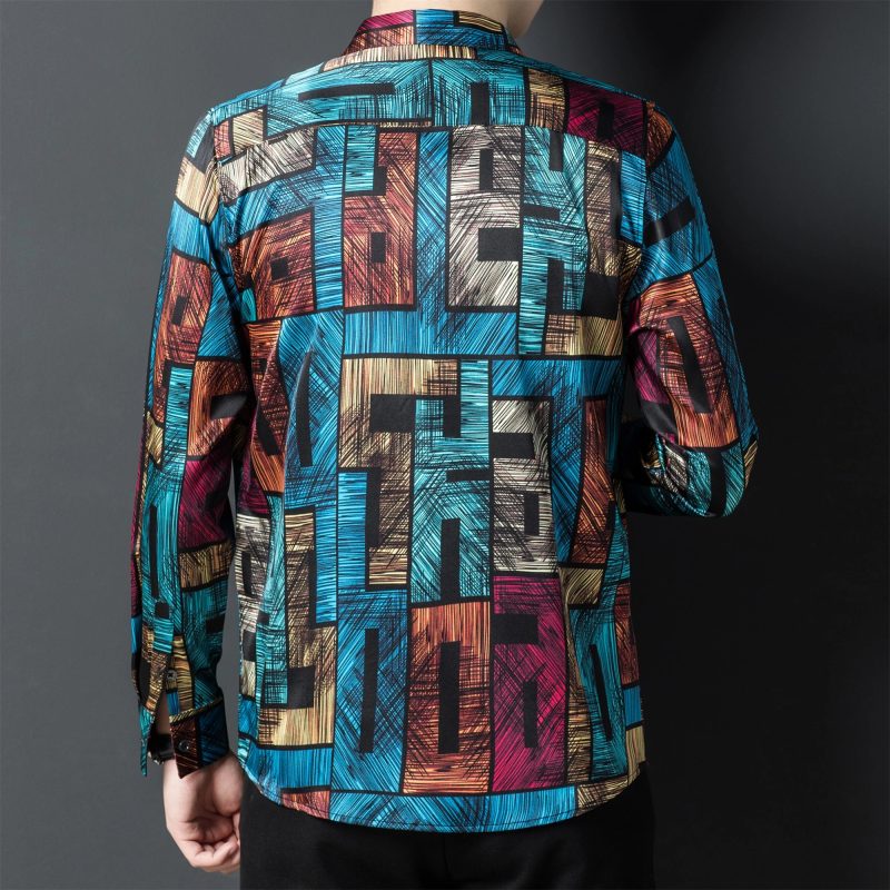 Vintage 3D Print Silk Men Shirt Long Sleeve Gentleman Casual Cool Summer Quality Smooth Comfortable Elastic Luxury Chemise Homme - Image 2