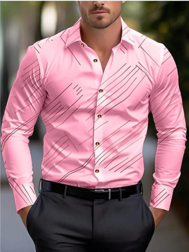 Suit shirt pink black white casual outdoor solid color striped comfortable soft lapel men's tops office plus size 2024 - Image 2