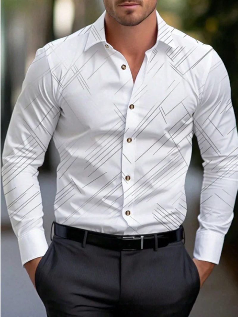 Suit shirt pink black white casual outdoor solid color striped comfortable soft lapel men's tops office plus size 2024 - Image 3
