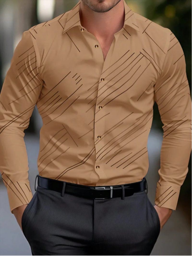Suit shirt pink black white casual outdoor solid color striped comfortable soft lapel men's tops office plus size 2024 - Image 4