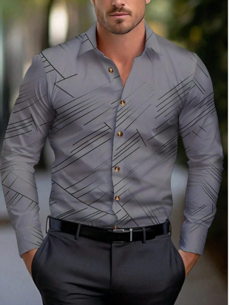 Suit shirt pink black white casual outdoor solid color striped comfortable soft lapel men's tops office plus size 2024 - Image 5