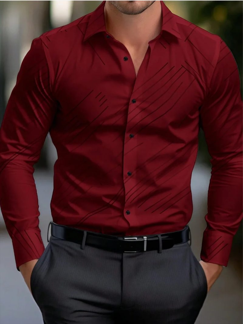 Suit shirt pink black white casual outdoor solid color striped comfortable soft lapel men's tops office plus size 2024 - Image 10