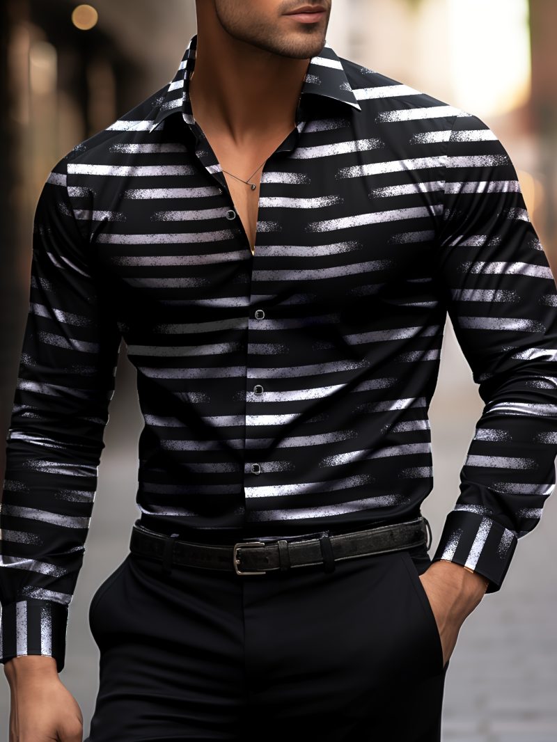Suit shirt pink black white casual outdoor solid color striped comfortable soft lapel men's tops office plus size 2024 - Image 13
