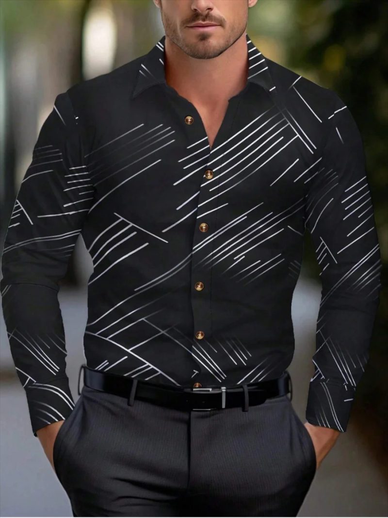 Suit shirt pink black white casual outdoor solid color striped comfortable soft lapel men's tops office plus size 2024 - Image 17