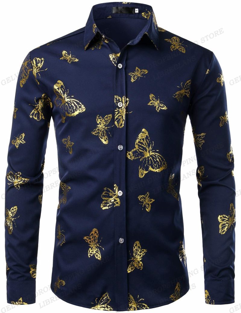 Long Sleeve Hawaiian Shirts Golden Floral Shirts Men Fashion Shirt Casual Beach Blouse Bussiness Camisa Men's Clothing Button Up - Image 4