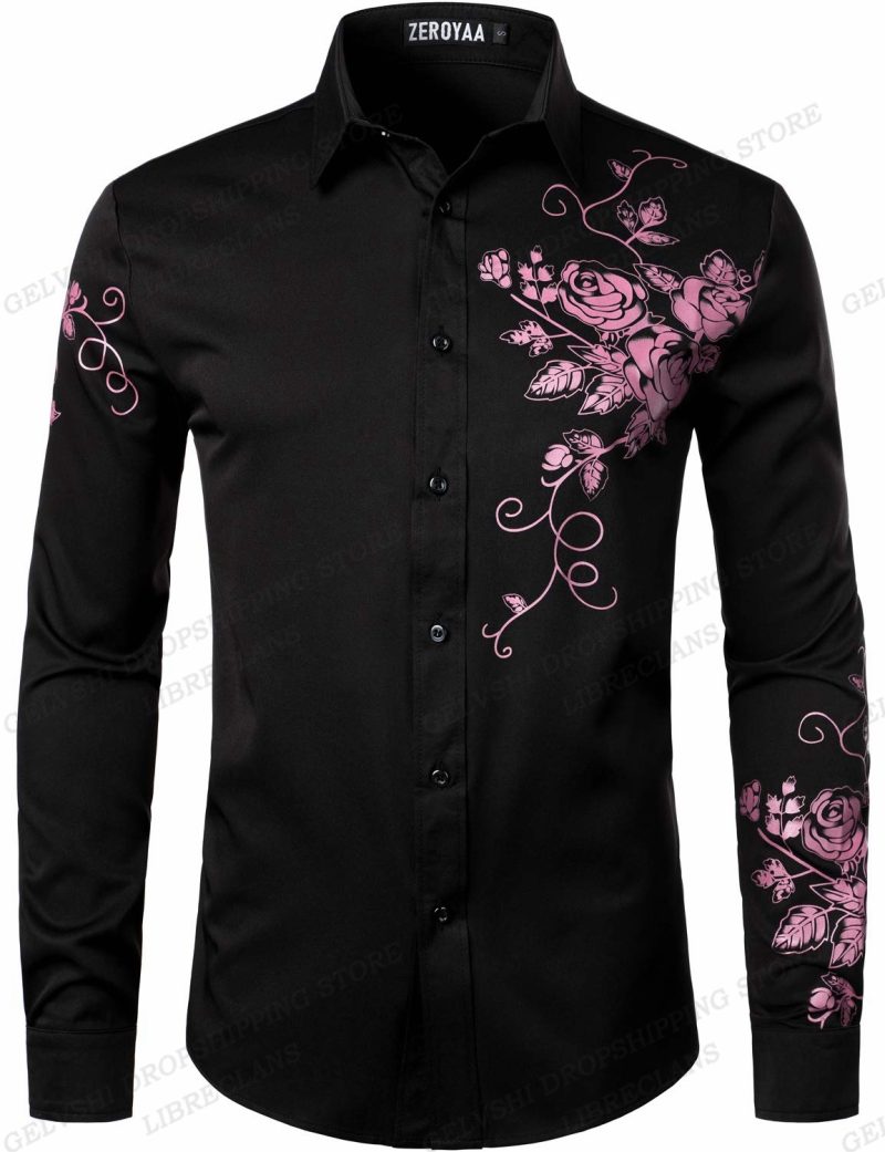 Long Sleeve Hawaiian Shirts Golden Floral Shirts Men Fashion Shirt Casual Beach Blouse Bussiness Camisa Men's Clothing Button Up - Image 5