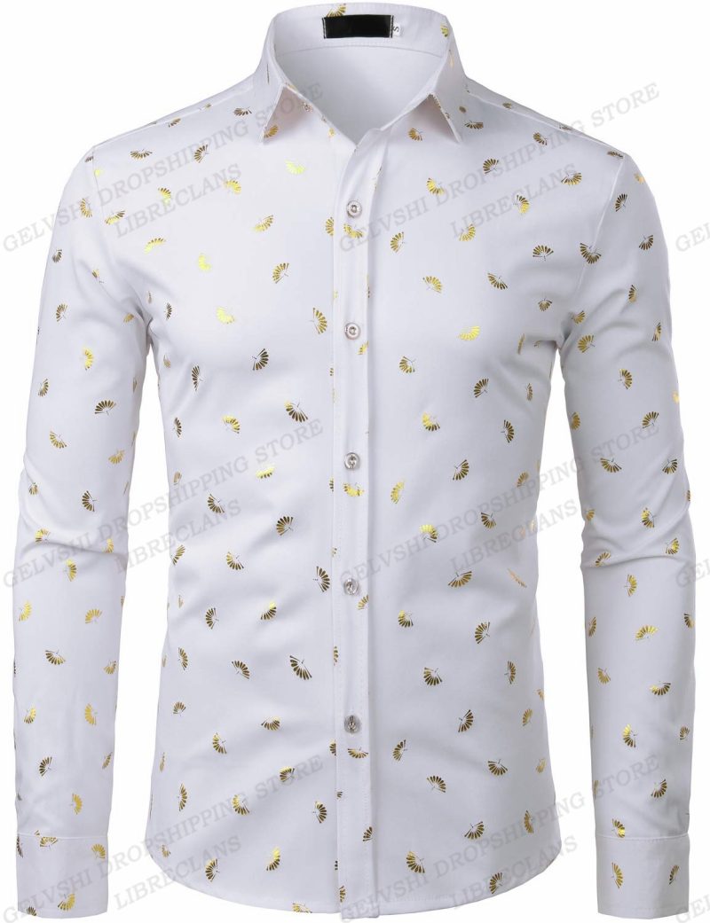 Long Sleeve Hawaiian Shirts Golden Floral Shirts Men Fashion Shirt Casual Beach Blouse Bussiness Camisa Men's Clothing Button Up - Image 7