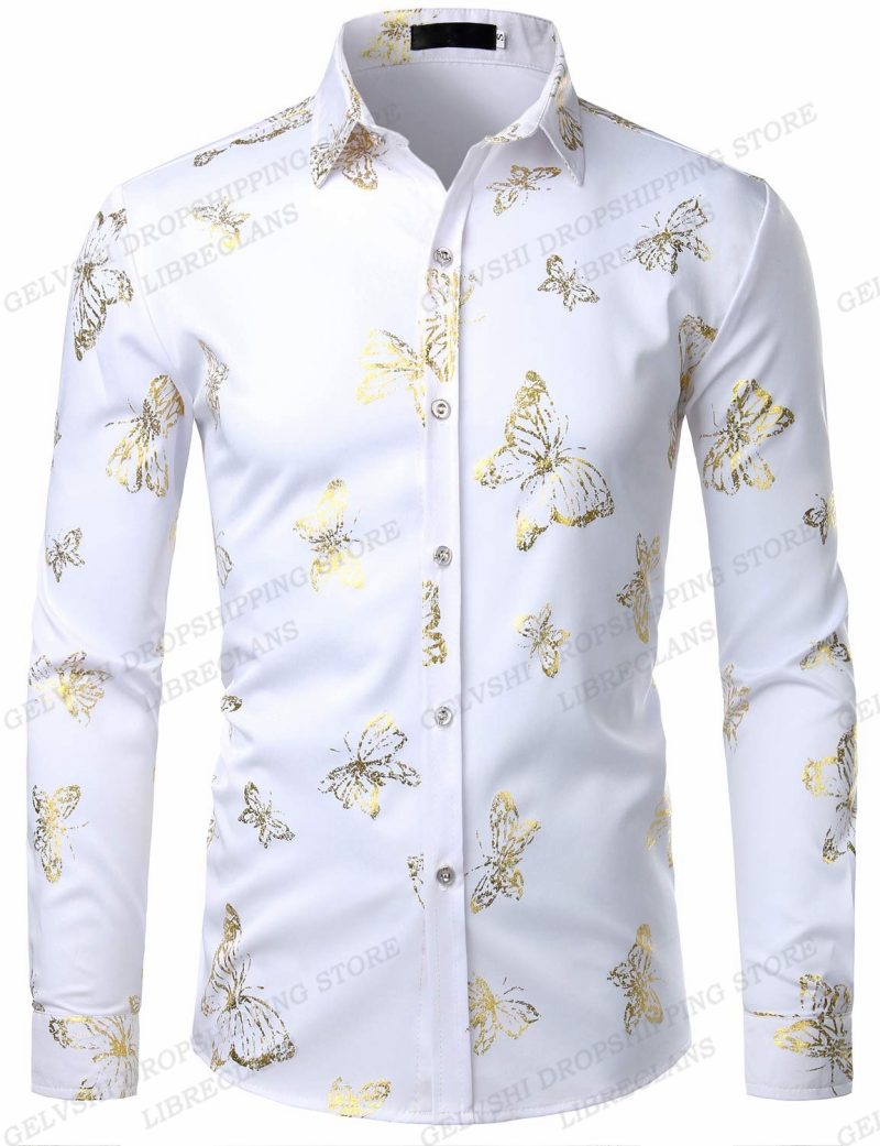 Long Sleeve Hawaiian Shirts Golden Floral Shirts Men Fashion Shirt Casual Beach Blouse Bussiness Camisa Men's Clothing Button Up - Image 11