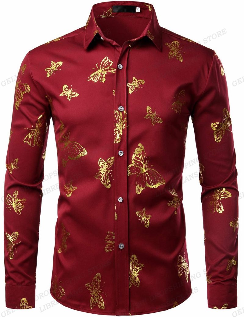 Long Sleeve Hawaiian Shirts Golden Floral Shirts Men Fashion Shirt Casual Beach Blouse Bussiness Camisa Men's Clothing Button Up - Image 12
