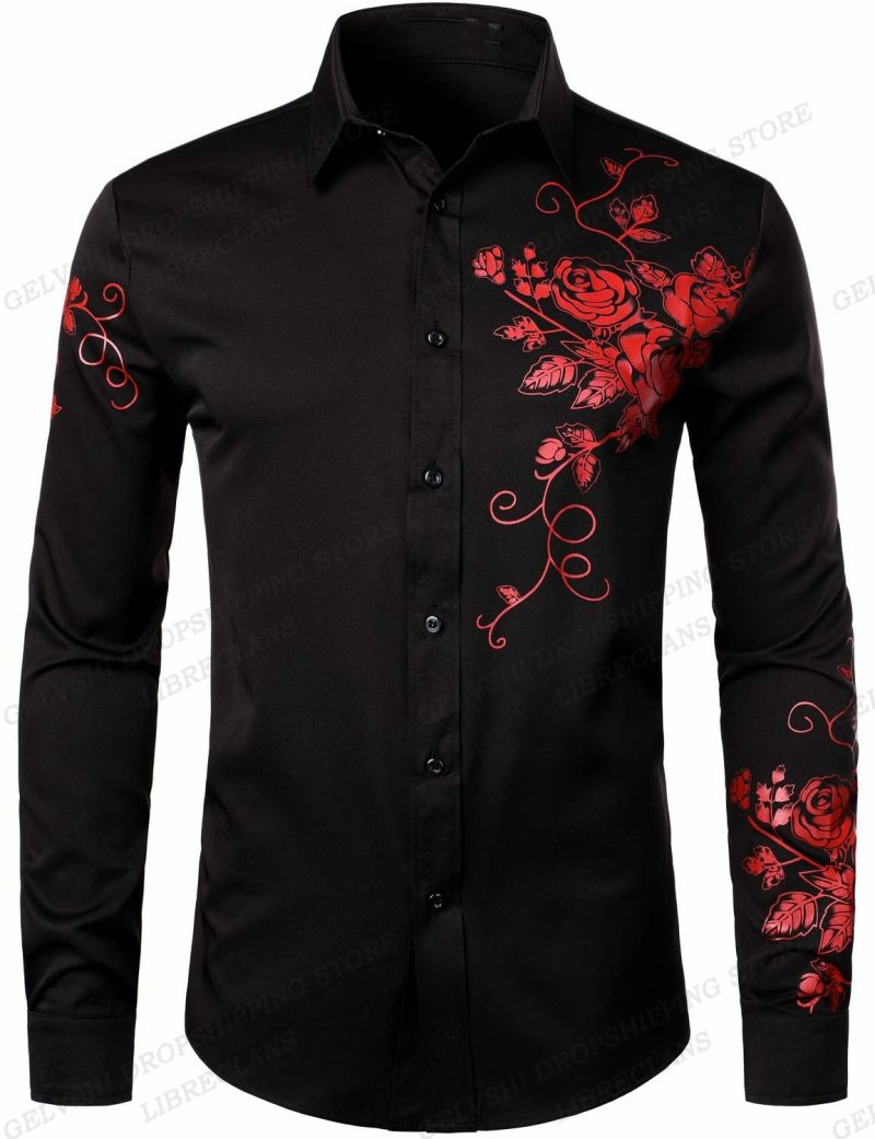 Long Sleeve Hawaiian Shirts Golden Floral Shirts Men Fashion Shirt Casual Beach Blouse Bussiness Camisa Men's Clothing Button Up - Image 14