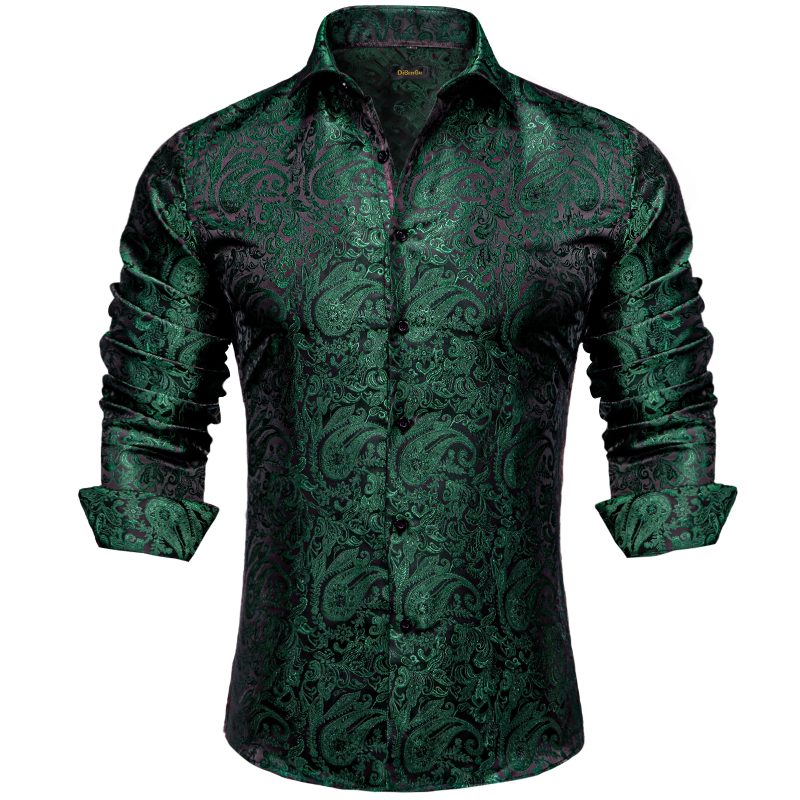 Luxury Men Dress Shirt Formal Prom Tuxedo Long Sleeve Silk Polyester Golden Color Paisley Black Shirts Blouse Men Clothing - Image 13