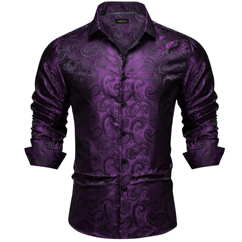 Luxury Men Dress Shirt Formal Prom Tuxedo Long Sleeve Silk Polyester Golden Color Paisley Black Shirts Blouse Men Clothing - Image 16
