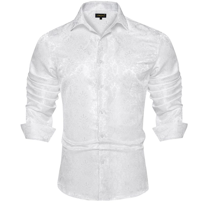 Luxury Men Dress Shirt Formal Prom Tuxedo Long Sleeve Silk Polyester Golden Color Paisley Black Shirts Blouse Men Clothing - Image 19