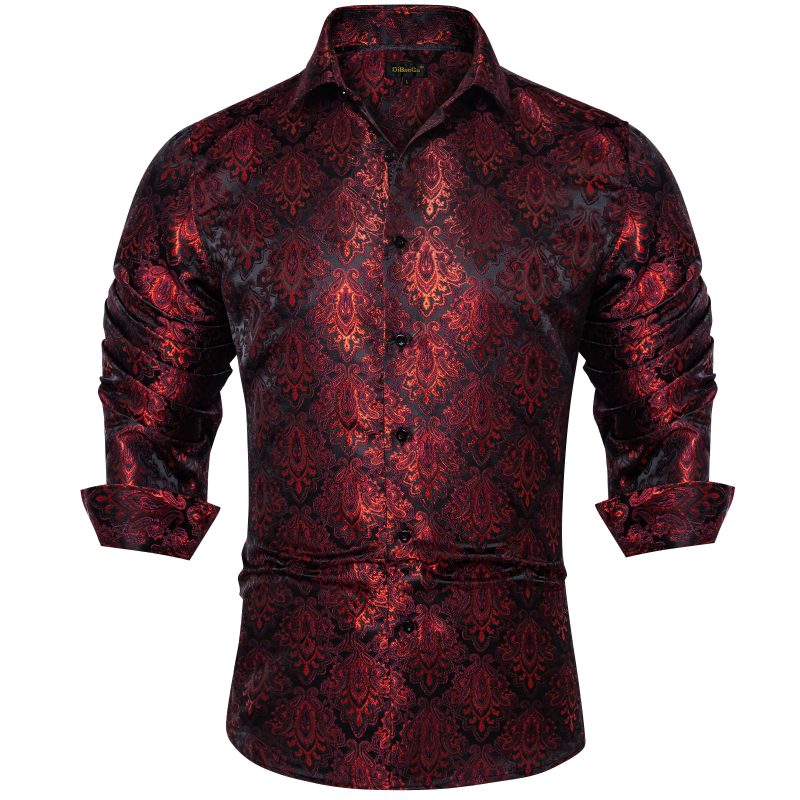 Luxury Men Dress Shirt Formal Prom Tuxedo Long Sleeve Silk Polyester Golden Color Paisley Black Shirts Blouse Men Clothing - Image 22