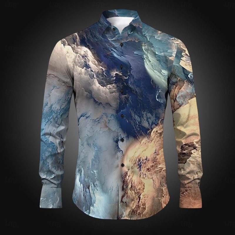 Patterned Casual Men's Button-Down Shirt Printed Long Sleeve Shirt Daily Party Holiday Fall Winter Crew Neck Shirt Long Sleeve - Image 2