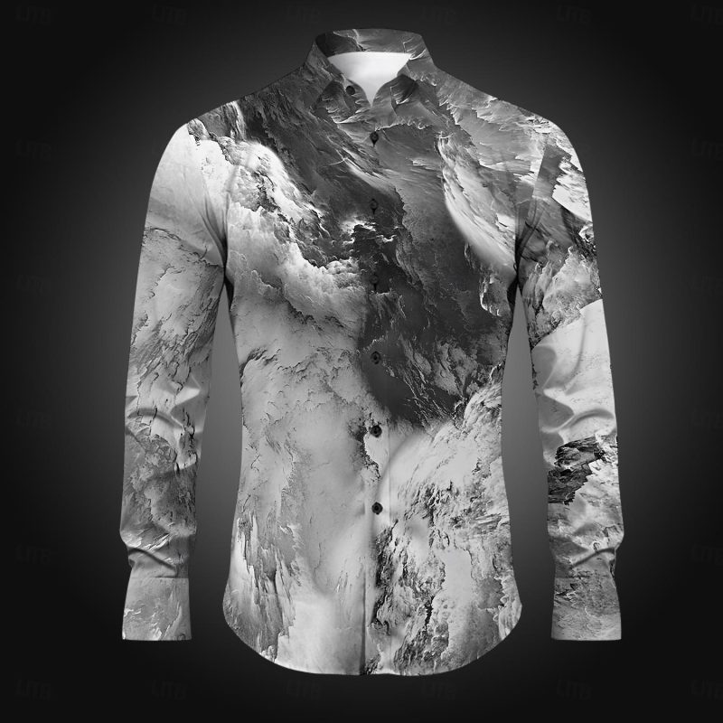 Patterned Casual Men's Button-Down Shirt Printed Long Sleeve Shirt Daily Party Holiday Fall Winter Crew Neck Shirt Long Sleeve - Image 3