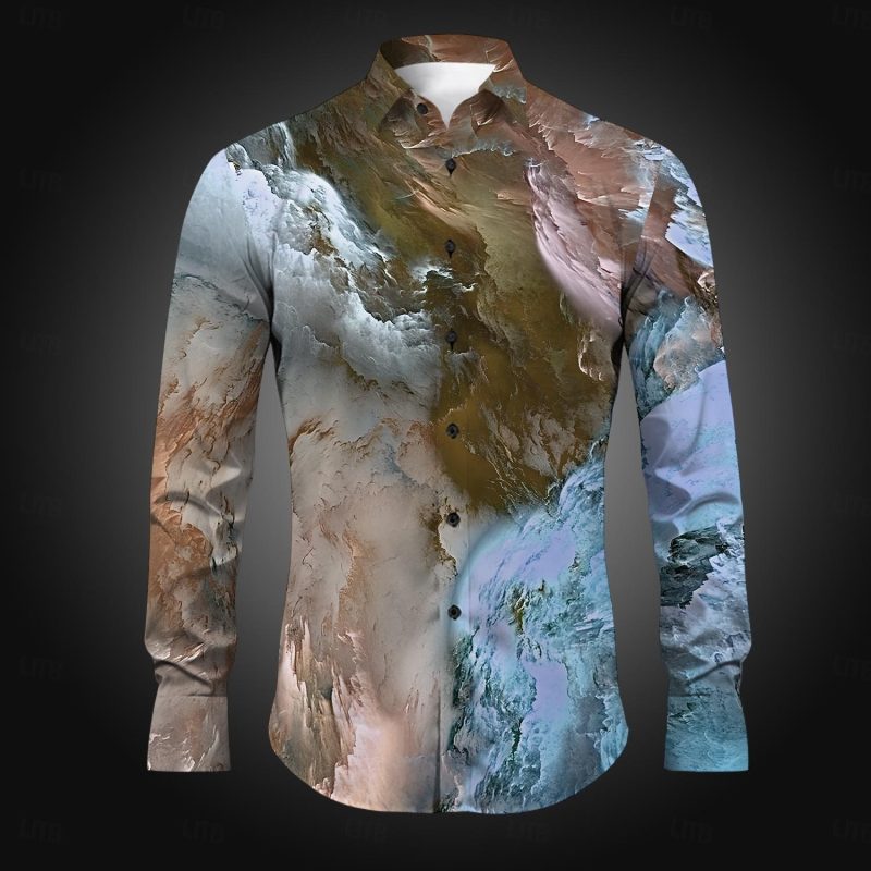 Patterned Casual Men's Button-Down Shirt Printed Long Sleeve Shirt Daily Party Holiday Fall Winter Crew Neck Shirt Long Sleeve - Image 4