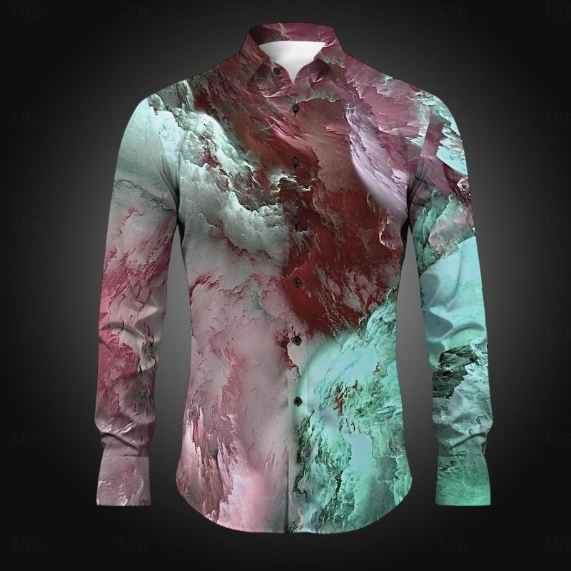 Patterned Casual Men's Button-Down Shirt Printed Long Sleeve Shirt Daily Party Holiday Fall Winter Crew Neck Shirt Long Sleeve - Image 5