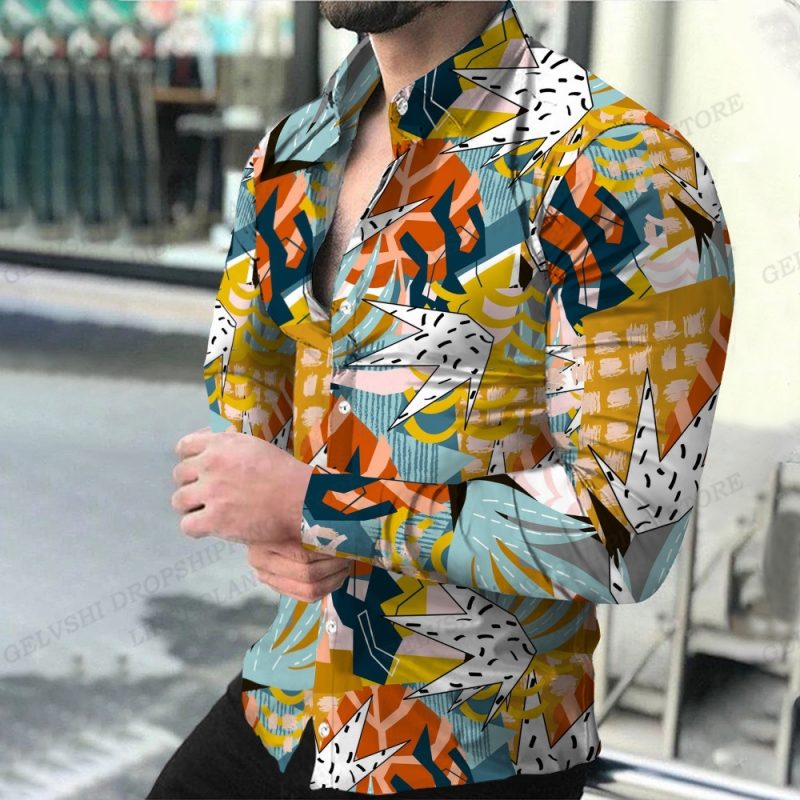Geometric Shirts Men Fashion Shirt Long Sleeve Hawaiian Shirts Beach Blouse Men's Clothing Graffiti Camisas Streetwear Clothing - Image 4