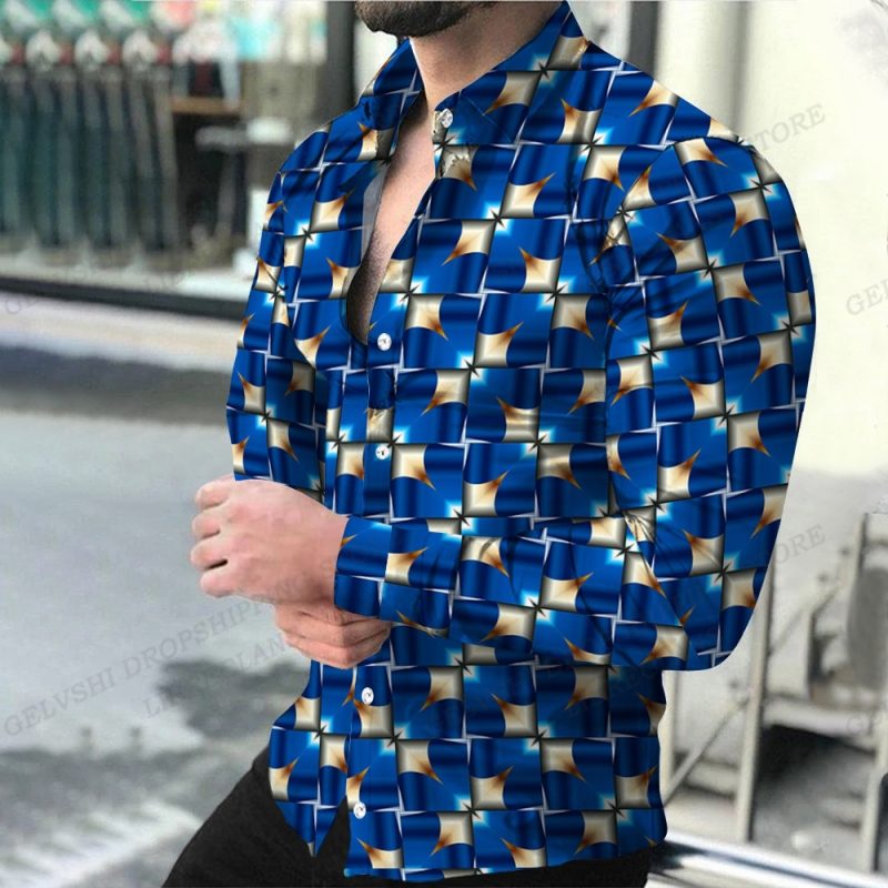 Geometric Shirts Men Fashion Shirt Long Sleeve Hawaiian Shirts Beach Blouse Men's Clothing Graffiti Camisas Streetwear Clothing - Image 5