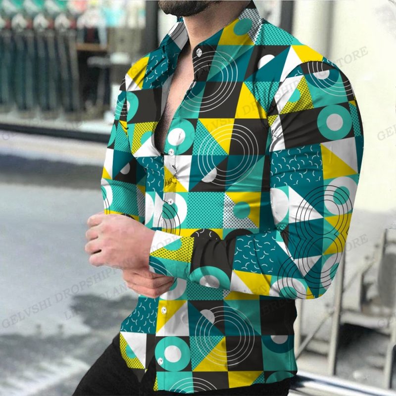 Geometric Shirts Men Fashion Shirt Long Sleeve Hawaiian Shirts Beach Blouse Men's Clothing Graffiti Camisas Streetwear Clothing - Image 6