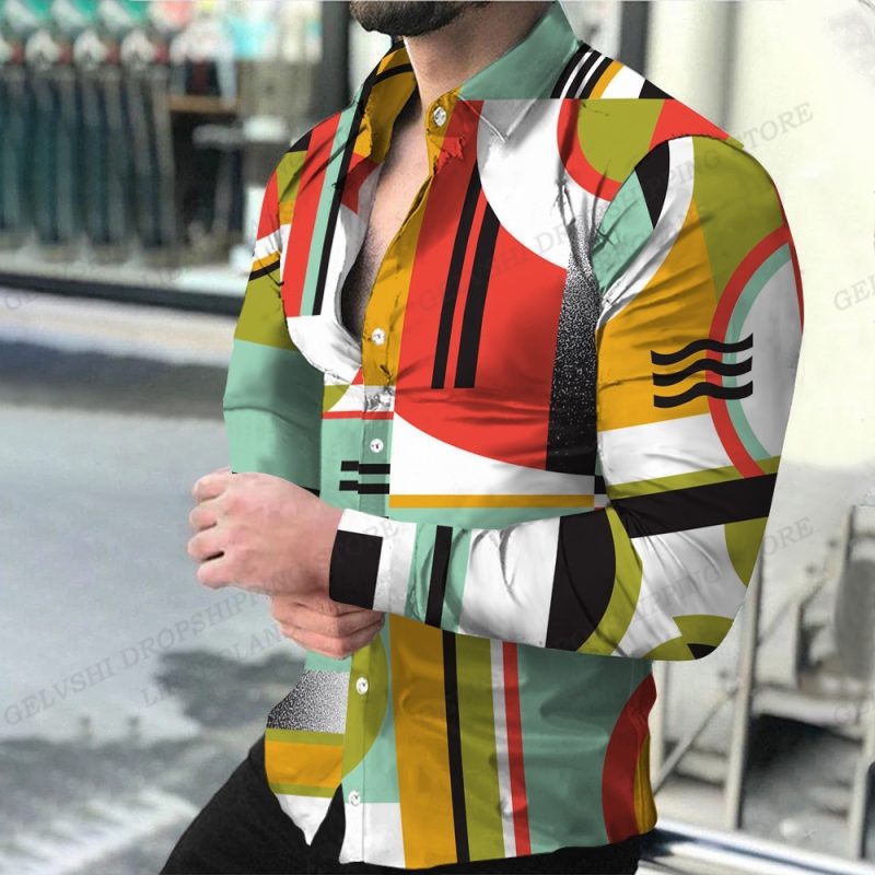 Geometric Shirts Men Fashion Shirt Long Sleeve Hawaiian Shirts Beach Blouse Men's Clothing Graffiti Camisas Streetwear Clothing - Image 8